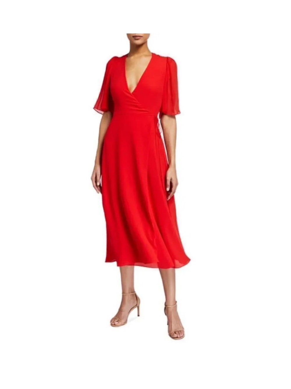 Alice + Olivia Red Wrap Midi Dress Size 6 NWT $295